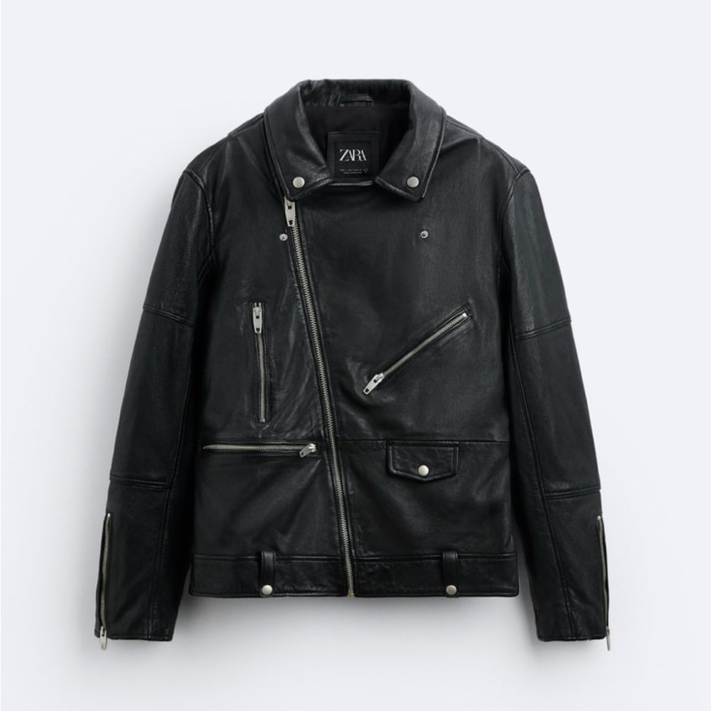 NWT Zara Black Moto Leather Jacket -Size Men’s M